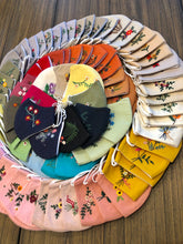 Load image into Gallery viewer, Embroidered Multi Colored Floral Linen Reusable Adult Face Masks