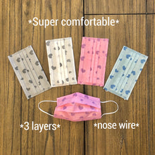 Load image into Gallery viewer, Pack of 10 or 50 Adult Premium Colorful Heart Printed Disposable Face Masks