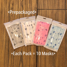 Load image into Gallery viewer, Pack of 10 or 50 Adult Premium Colorful Heart Printed Disposable Face Masks