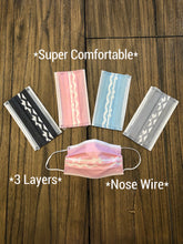 Load image into Gallery viewer, Pack of 10 or 50 Adult Premium Colorful Ribbon Bow Printed Disposable Face Masks