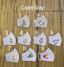 Load image into Gallery viewer, Embroidered Multi Colored Floral Linen Reusable Adult Face Masks
