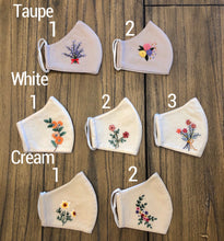 Load image into Gallery viewer, Embroidered Multi Colored Floral Linen Reusable Adult Face Masks
